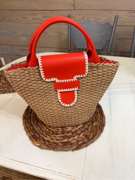 Vince Camuto Handbags - Woven Straw Tote with Red Trim